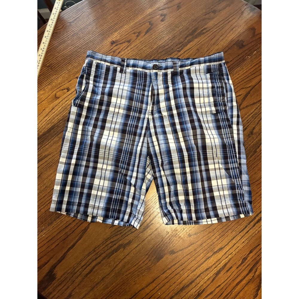 Original Penguin Mens Blue Plaid Flat Front Casual Shorts Size 38